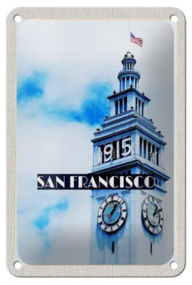 Produktbild von Blechschild Reise 12x18cm San Francisco Gebäude USA Flagge Turm Schild