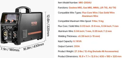 Obrázok produktu pre Zváračka MIG, funkcia 5 v 1, HD LCD displej, 200 A