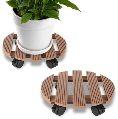 Immagine prodotto di 2 carrelli da giardino - rotondi da 30 cm - carrelli da giardino con ruote - carico massimo 80 kg - non sollevare - per trasportare piante da fiore - colore marrone