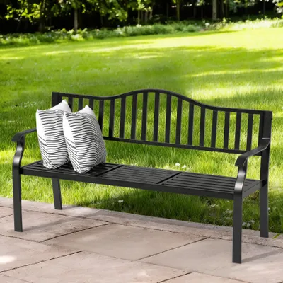 Produktbild von Avestar Gartenbank Outdoor Terrassenbank, E-beschichteter Metallrahmen Parkbank mit integriertem kleinen Tisch, Schwarz