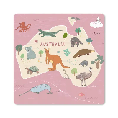 Produktbild von MuchoWow® Mauspad Mousepad Tiere - Weltkarte Kinder - Australien - Mädchen - Kinder 30x30 cm - Mousepads - Maus Mat - Pad - Mausunterlage - Gaming