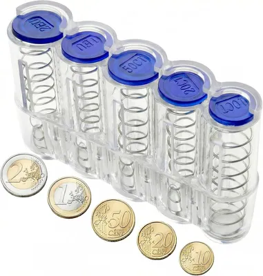 Zdjęcie produktu dla Pudełka na monety z 5 przegródkami, wykonane z tworzywa sztucznego, za 2 euro, 1 euro, 50, 20 i 10 centów, sortownik do monet