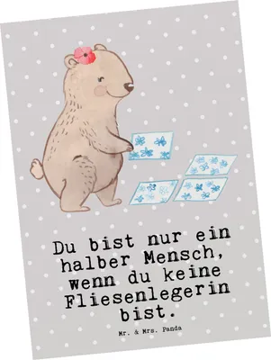 Produktbild von Mr. & Mrs. Panda bildkarte Fliesenlegerin Herz - Grau Pastell - Geschenk, Gesellenprüfung, Postkarte, Beruf, Spruch, Kunstkarten, Grußkarte, Ansichtskarten, Postkarten