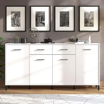 Immagine prodotto di Dmora Credenza Grondona 183x40x90h cm Bianco, 4 Ripiani 2 Cassetti
