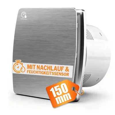 Produktbild von 6"/18W Wandventilator 240m³/h Leiser Abluftventilator mit Feuchtesensor Nachlauf Rückstauklappe Entfeuchtung Lüftung für Bad Küche Garage Lager Silber