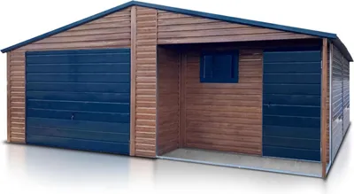 Produktbild von Blechgarage Einzelgarage 7x8m Holzoptik Schwingtor
