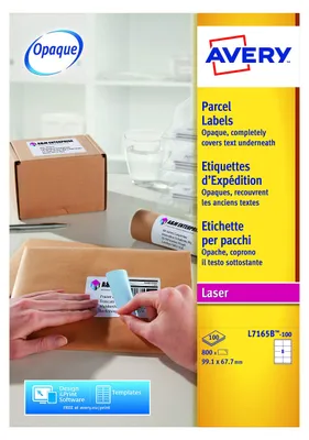 Produktbild von Avery L7165B Selbstklebende Paketetiketten, Laserdrucker, 8 Etiketten pro A4-Blatt, 800 Etiketten, BlockOut