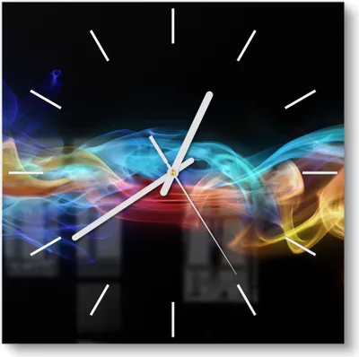 Produktbild von DEQORI Glasuhr 30x30 cm Modern 'Farbige Rauchschwaden' Wanduhr Glas Uhr Design leise