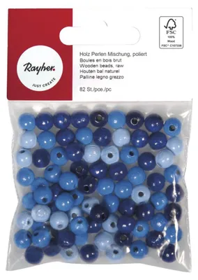 Produktbild von Rayher 1252600 Holz Perlen Mischung100%, 8mm, Blau Töne