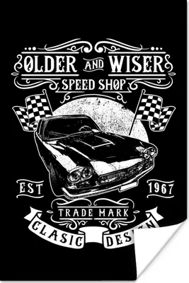 Produktbild von MuchoWow® Poster Mancave - Auto - Flagge - Retro 60x90 cm - Wanddekoration