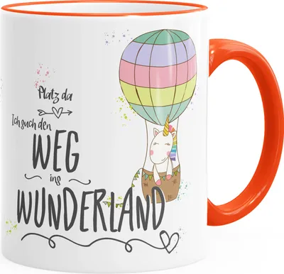 Produktbild von Tasse Einhorn Platz da ich such den Weg ins Wunderland Einhorn-Tasse mit Farbkante MoonWorks®  unisize