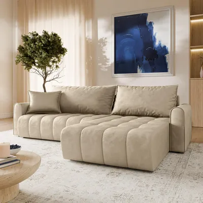 Produktbild von Masseno Ecksofa FRIGA mit Schlaffunktion L-Form, Sofa mit Bettkasten, Wohnzimmersofa, Couch, Soffa, Bettsofa, Couchgarnitur- Creme, MONOLITH 04