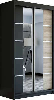 Produktbild von Schwebetürenschrank Kleiderschrank ERO 120 cm Schrank Garderobe Spiegel. Verschiedene Farben (Weiß, Schwarz, Somona). Möbel vom Hersteller!
