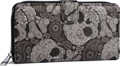 Produktbild von styleBREAKER Damen Geldbörse mit Totenkopf Paisley Print, Reißverschluss und Druckknopf, Portemonnaie 02040135