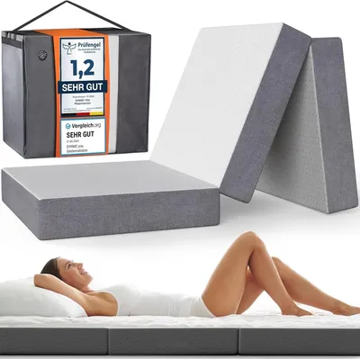 Image de DYNMC you Matelas pliable 75x195x14 cm - Matelas d'invité pliable moyennement dur H3 - Test TRÈS BON -  Oeko TEX - Lit d'invité pliable avec sac - Matelas pliable Oeko TEX Standard - Matelas de sol