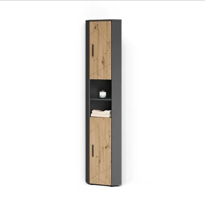 Image de Armoire haute Livinity Ronco Anthracite/Chêne Artisan 33x192cm avec 2 portes, Model 62531