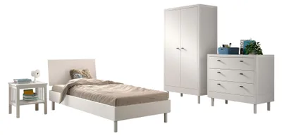 Produktbild von Einzelbett Set 90x200 Keeley Buche Weiß Massivholz Komplett Komfort