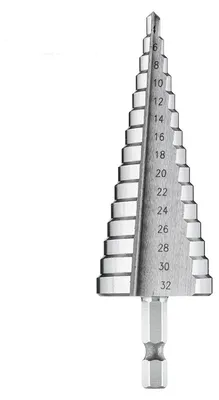 Imagen del producto de Broca escalonada de acero rápido (HSS), de 4 a 32 mm, con vástago de 10 mm, para metal y plástico