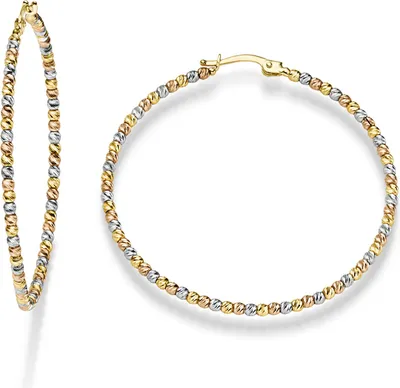 Creolen-45x2mm-Kügelchen-diamantiert-585-Gold-gelb-weiß-rot