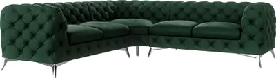 Produktbild von S-STYLE MÖBEL - Chesterfield Ecksofa Cleo mit Silber Metall Füßen aus Flasche Grün Samtstoff, B/T/H: 264 cm / 264 cm / 75 cm