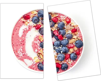 Produktbild von Spritzschutz Herdabdeckplatte Schneidebrett aus Glas Beerensmoothie und Granola 2-Teilig (60x52cm)
