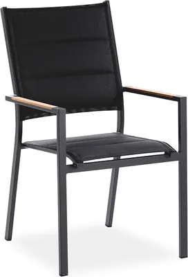 Produktbild von Gartenstuhl Nanteso 56x64 cm Stoff Schwarz Armlehnen Teak Gestell Alu Anthrazit