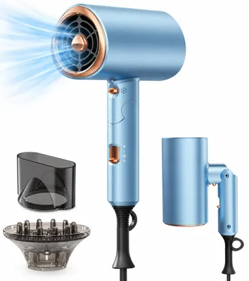 Produktbild von Föhn, Haartrockner, Ionen-Technologie, 2000W Schnell trocknend, warm/kaltem Knopf, leises Design, mit Stylingdüsen und Diffusorr