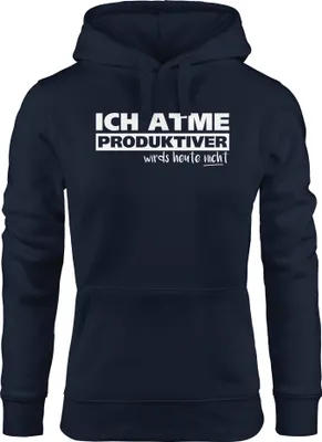 Produktbild von Damen Hoodie mit Spruch Ich atme produktiver wird`s heute nicht Moonworks® navy S