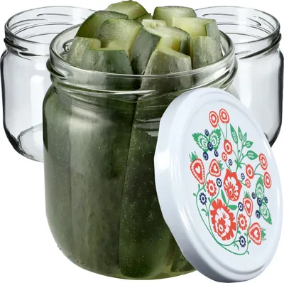 Immagine prodotto di KADAX barattoli per conserve con coperchio "Salla", barattoli per marmellata, barattoli per conserve, 425 ml, folclore, 48 pezzi