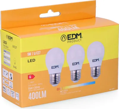 Image de Kit 3 Ampoules Led E27 Sphériques Edm éclairage Chaleureux Et économique En Kit De 3 - Edm