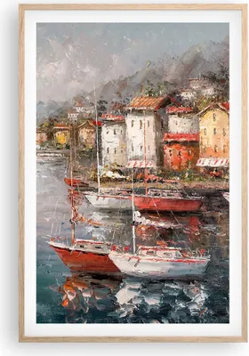 Produktbild von Gerahmtes Poster - Rahmen in heller Eiche - Meer Hafen Segel - 61x91,5 cm - Wand Bild - Wanddeko - Wandbilder - Kunstposter - Wandposter - Bilderrahmen - Bilder - Kunstdruck - P2NPA61x91-5136