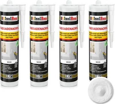 Produktbild von Isolbau Fassaden-Acryl - 4 x 300 ml Acryl-Dichtstoff mit Körnung zum Füllen von Rissen & Fugen im Innen- & Außenbereich - Weiß