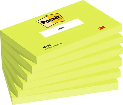 Produktbild von Post-it – Notizzettel, 100 Blatt, 76 x 127 mm, neongrün, Packung mit 6 Blöcken