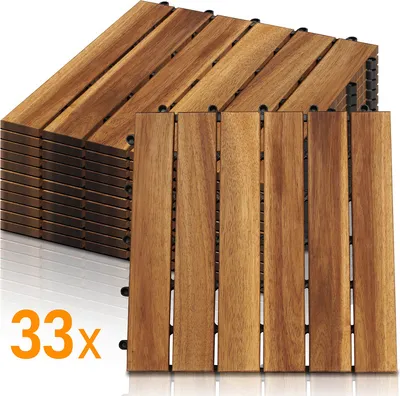Obrázek produktu pro Jiubiaz Dlaždice z akáciového dřeva 30x30 cm, 6 lamelových dlaždic 3m², podlahové dlaždice pro terasy a balkony (33 kusů)