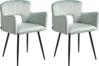 Produktbild von BELIANI Esszimmerstuhl Hellblau Polsterbezug mit Armlehnen vier stabilen Beinen Wohnzimmer Esszimmer Küche Elegant Klassisch