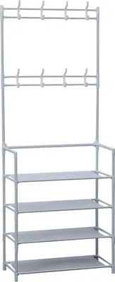 Image de Herzberg HG-03404 : Porte-vêtements compartimenté avec 4 étagères et un rangement à chaussures - 60 x 155 cm