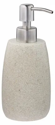 Immagine prodotto di 2 dispenser per sapone da 300 ml, ricaricabili, bagno, cucina, dispenser per sapone liquido, rotondi, poliresina, pompa in acciaio inossidabile, color sabbia