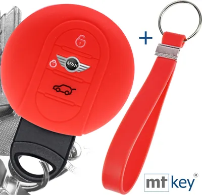 Produktbild von Auto Schlüssel Silikon Schutz Hülle + Schlüsselband Rot Kompatibel mit Mini F56 F54 F55 F57 F60 Clubman Countryman 3 Tasten KEYLESS SMARTKEY