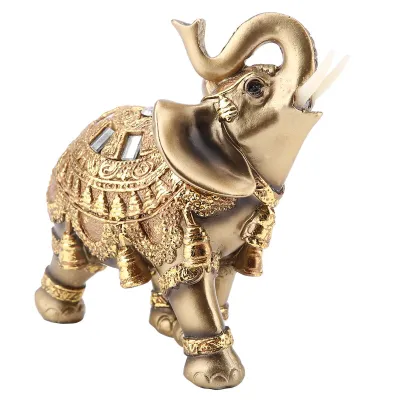 Zdjęcie produktu dla Rzeźba złotego słonia Lucky Feng Shui Figurka bogactwa Prezent Dekoracja domu (L)