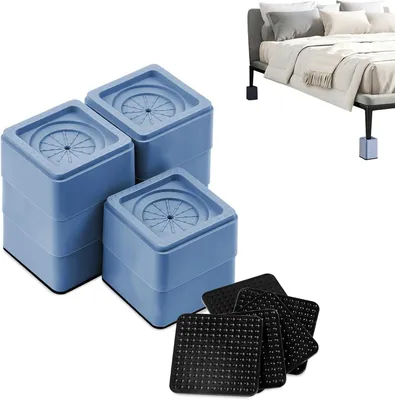 Produktbild von Möbelerhöhung, Tischerhöhung, Betterhöhung 8er Set Universelle Möbelfüße mit 4 cm Höhe Robuste Antirutsch-Sockel für runde und eckige Möbelbeine in Blau