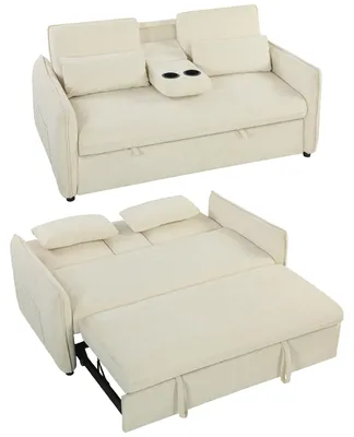 Zdjęcie produktu dla HOMCOM Rozkładana sofa 141 x 180 cm, dwuosobowa sofa z funkcją spania, imitacja szenilu