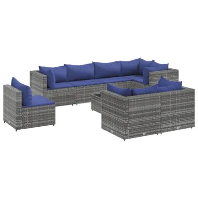 Produktbild von vidaXL 9-tlg. Garten-Lounge-Set mit Kissen Grau Poly Rattan