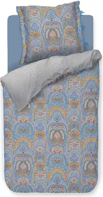 A bedding set, including a duvet cover and a pillowcase, laid out flat.