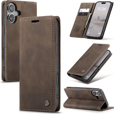 Produktbild von Hülle für iPhone 17 Retro Kunstledertasche mit Standfunktion Schutzhülle Kaffee