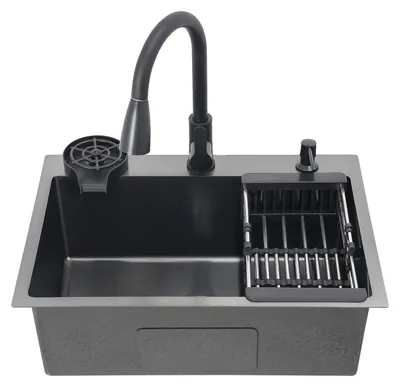 Obrázek produktu pro Kuchyňský dřez, nerezová ocel, multifunkční design, černý
