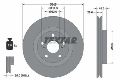 Produktbild von 2x TEXTAR Bremsscheibe 92304305 für TOYOTA C-HR (AX10) für LEXUS ES VII (XZ10)