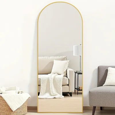Image de Miroir mural Boogspiegel, 147x45 cm - Grand miroir doré avec cadre en aluminium