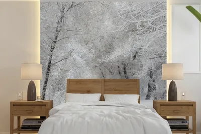 Produktbild von MuchoWow® Fototapete für Wohnzimmer oder Schlafzimmer Wandtapete Vinyl Motivtapete Bäume - Schnee - Winter - 260x260 cm - Papiertapeten
