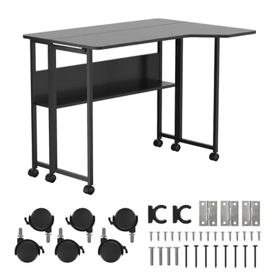 Produktbild von Klappschreibtisch / Beistelltisch Maclean schwarz fahrbar 100 x 73 cm max. 50 kg eckig L-Form MC-126 L/B