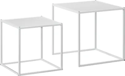 Obrázok produktu pre Sada 2 ks konferenčných stolíkov, hranatý odkladací stolík, konferenčný stolík s oceľovou konštrukciou, stolík k pohovke v modernom dizajne, do obývacej izby, nosnosť do 10 kg, biela farba